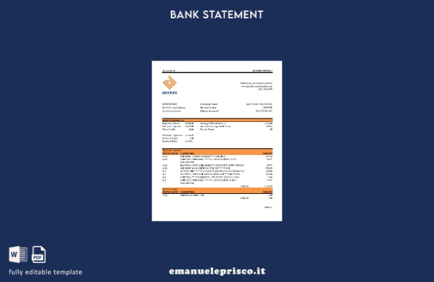 modello Excel di estratto conto bancario Gambia Access in stile verificato